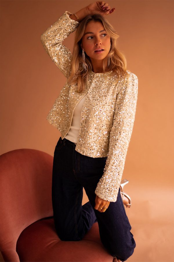 Golden Fleece Sequined Open Front Cropped Jacket - Image 3