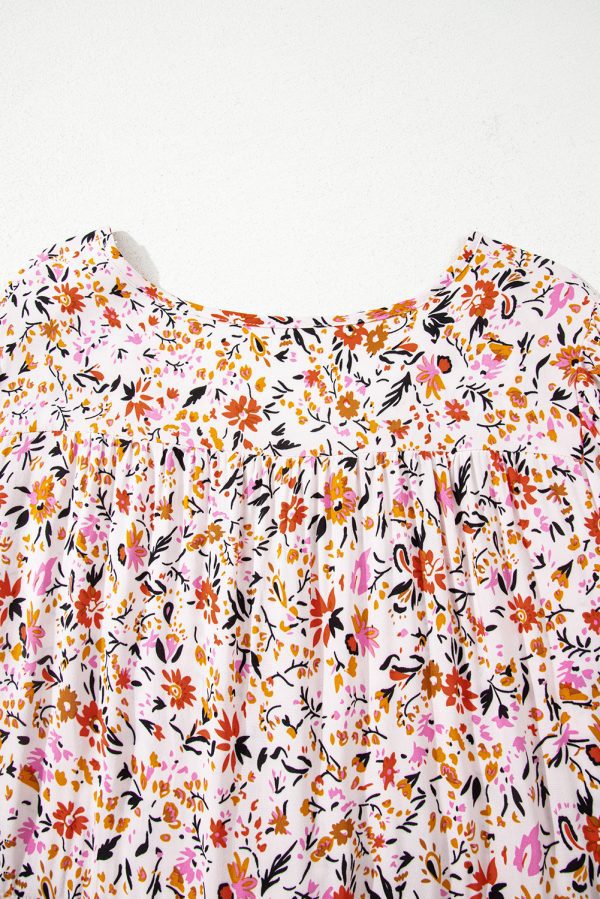 Red Boho Half Sleeve Floral V Neck Maxi Dress - Image 9