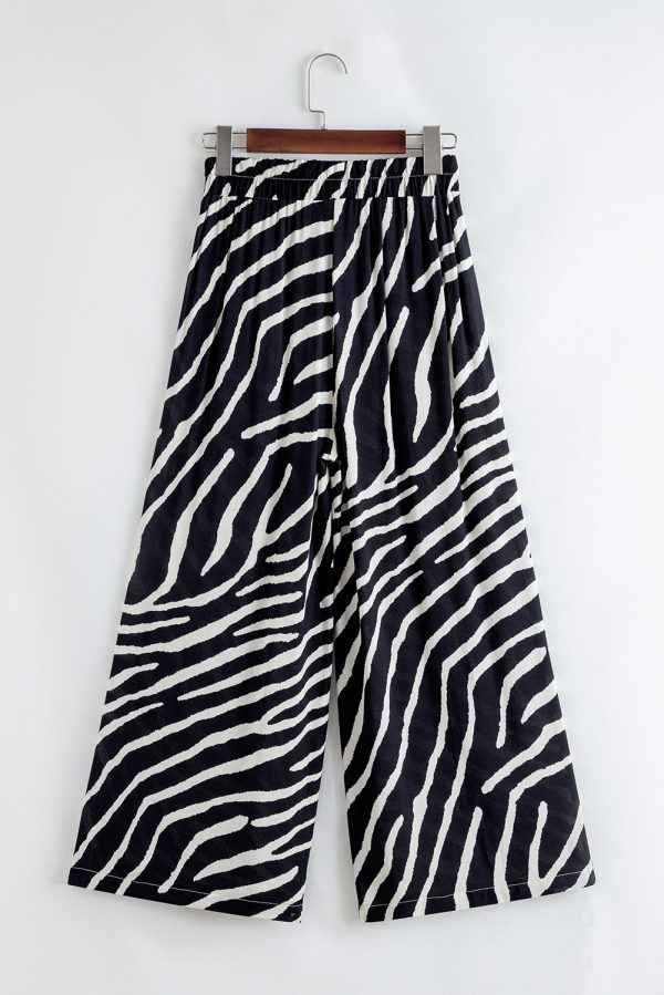 Black Zebra Striped Summer Wide Leg Pants - Image 6