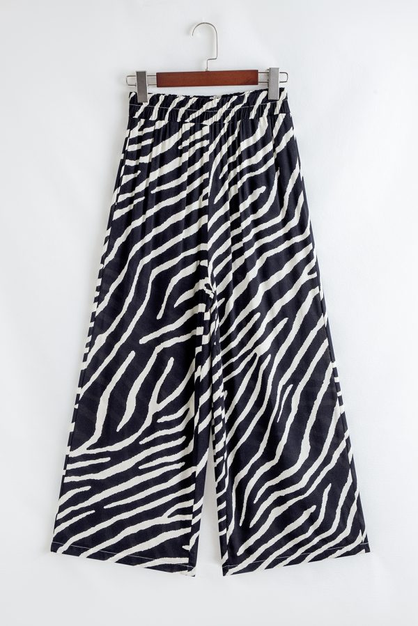 Black Zebra Striped Summer Wide Leg Pants - Image 5