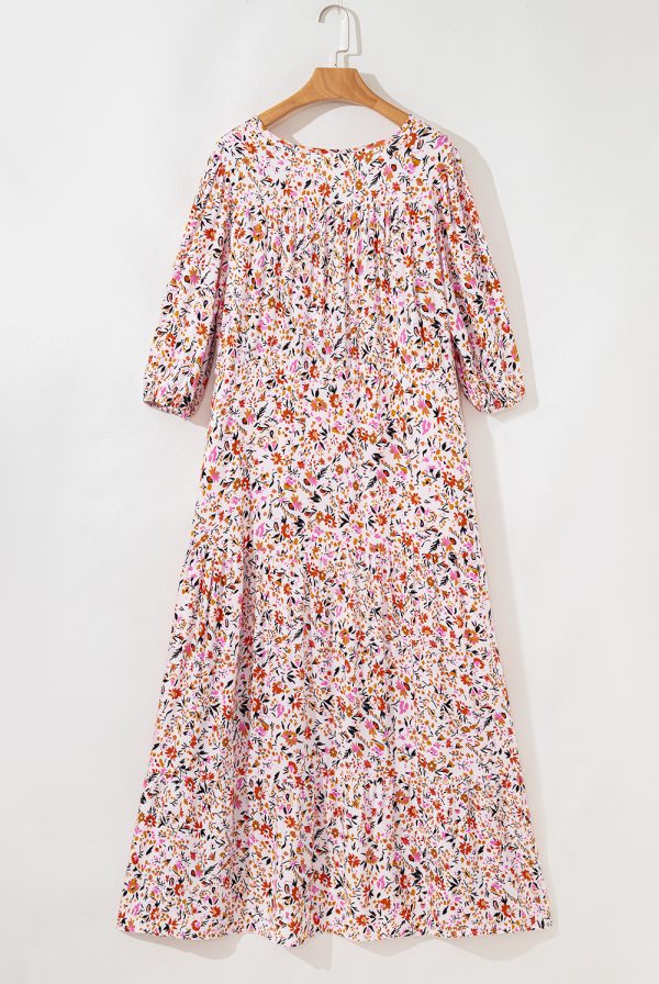 Red Boho Half Sleeve Floral V Neck Maxi Dress - Image 7
